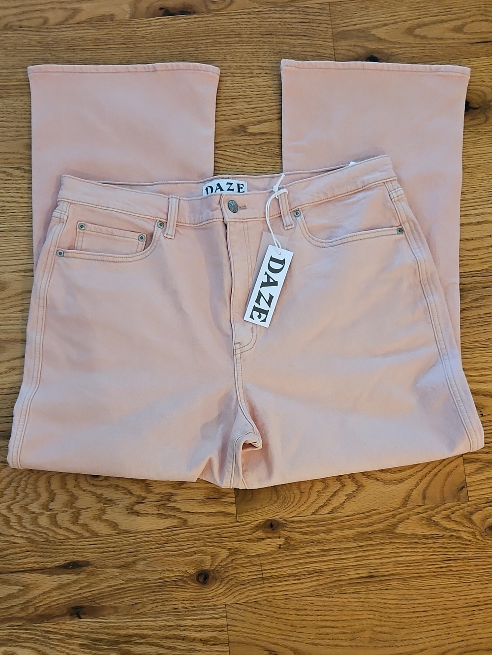 DAZE Denim High-Rise Ankle Flare Pastel Pink Jeans for Women 33